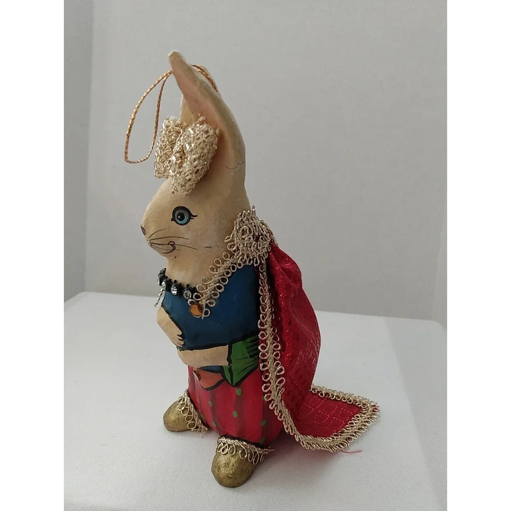 VTG Paper Mache Rabbit Hand Painted Christmas Tree Ornament Holiday decor